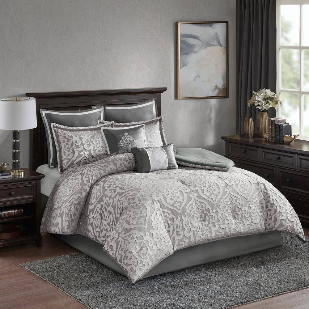 California King Silver Microfiber 8-Piece Comforter Set