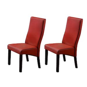 Finish Red Material Faux Leather Pentam Upholstered Parson Chairs Set of 2 Dimensions: 23 in. W x 18 in. L x 40 in. H
