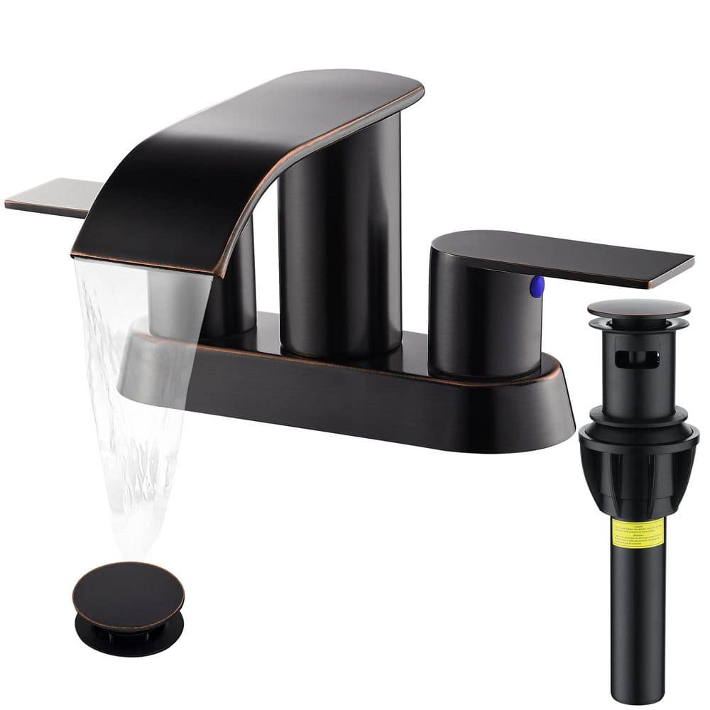 4 in. Waterfall Bathroom Sink Faucet with Pop Up Drain 2 or 3 Holes Bathrooms Basin Lavatory Mixer Tap in Bronze price history on PriceWatchPro
