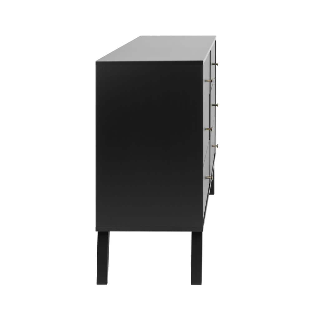 Black Mid-Century Double Dresser with Deep Drawers