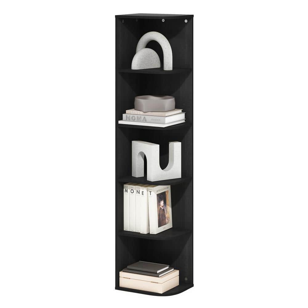 Black Composite Wood 5-Tier Corner Bookcase