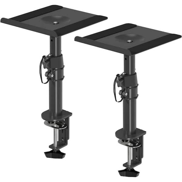 Clamp-on Height Adjustable Speaker Stand Desk Mount Set for Computer Bookshelf Audio Holders Black 2 Pack