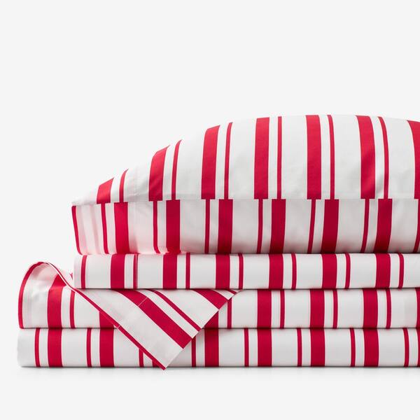 Company Kids by The Company Store Company Kids Stripe 3-Piece Red Striped 200-Thread Count Organic Cotton Percale Twin Sheet Set