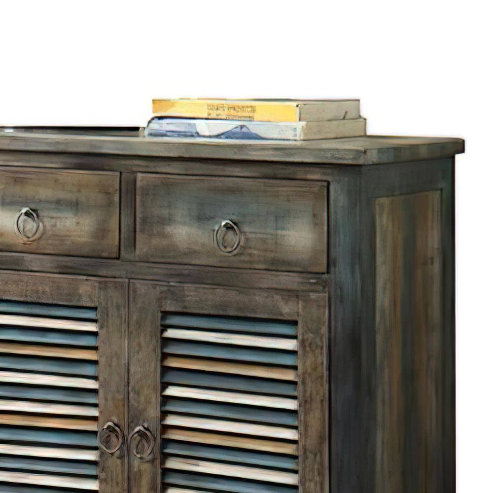 Antique Oak and Teal Vintage-Inspired Console Table with Storage