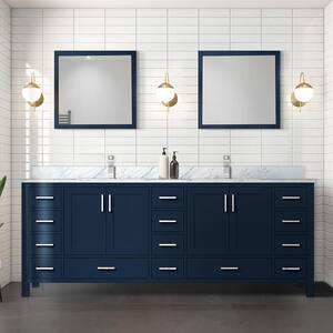 Jacques 84 in. W x 22 in. D Navy Blue Double Freestanding Bath Vanity with Carrara Marble Top, Faucet, and Mirrors