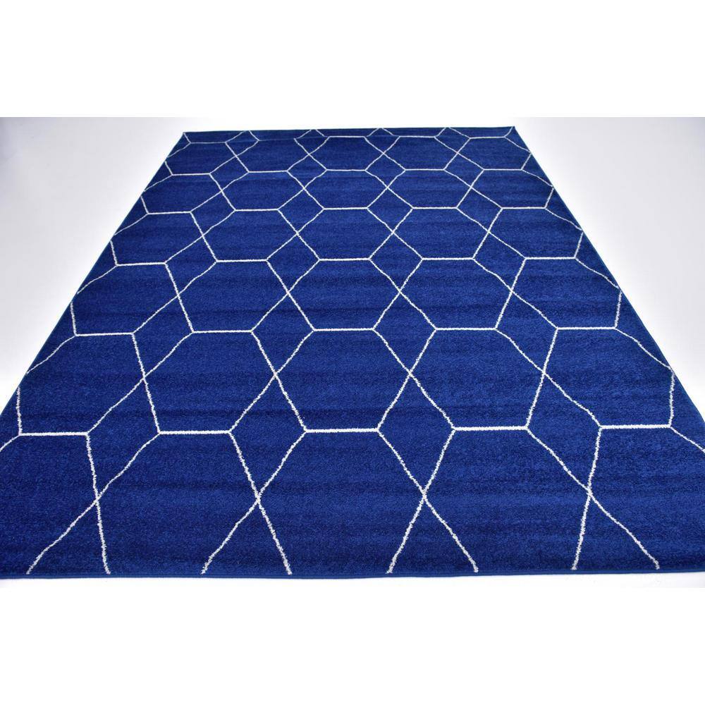 Navy Blue Trellis 8' x 10' Easy-Care Synthetic Area Rug