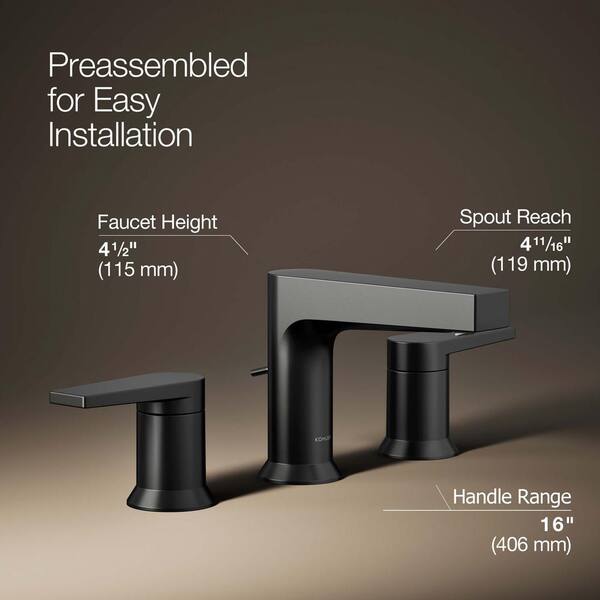KOHLER Taut 8 in. Widespread Double Handle Bathroom Faucet in Matte Black