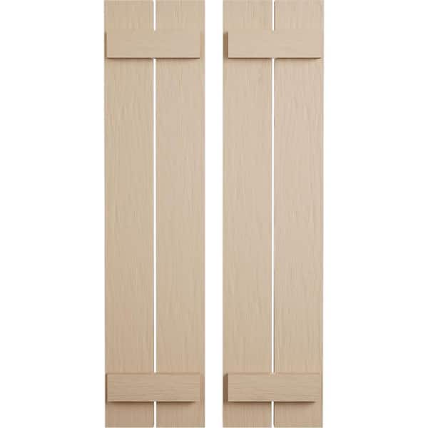 Ekena Millwork 11.5 in. x 30 in. Timberthane Polyurethane 2-Board Spaced Board-n-Batten Rough Sawn Faux Wood Shutters Pair