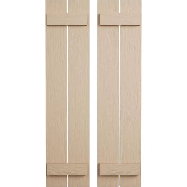 Ekena Millwork 11.5 in. x 36 in. Timberthane Polyurethane 2-Board Spaced Board-n-Batten Rough Sawn Faux Wood Shutters Pair