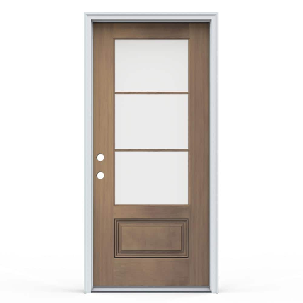 36 in. x 80 in. 1-Panel Right Hand Inswing 3-Lite Clear Warm Toffee Fiberglass Prehung Front Door with Brickmould price history on PriceWatchPro