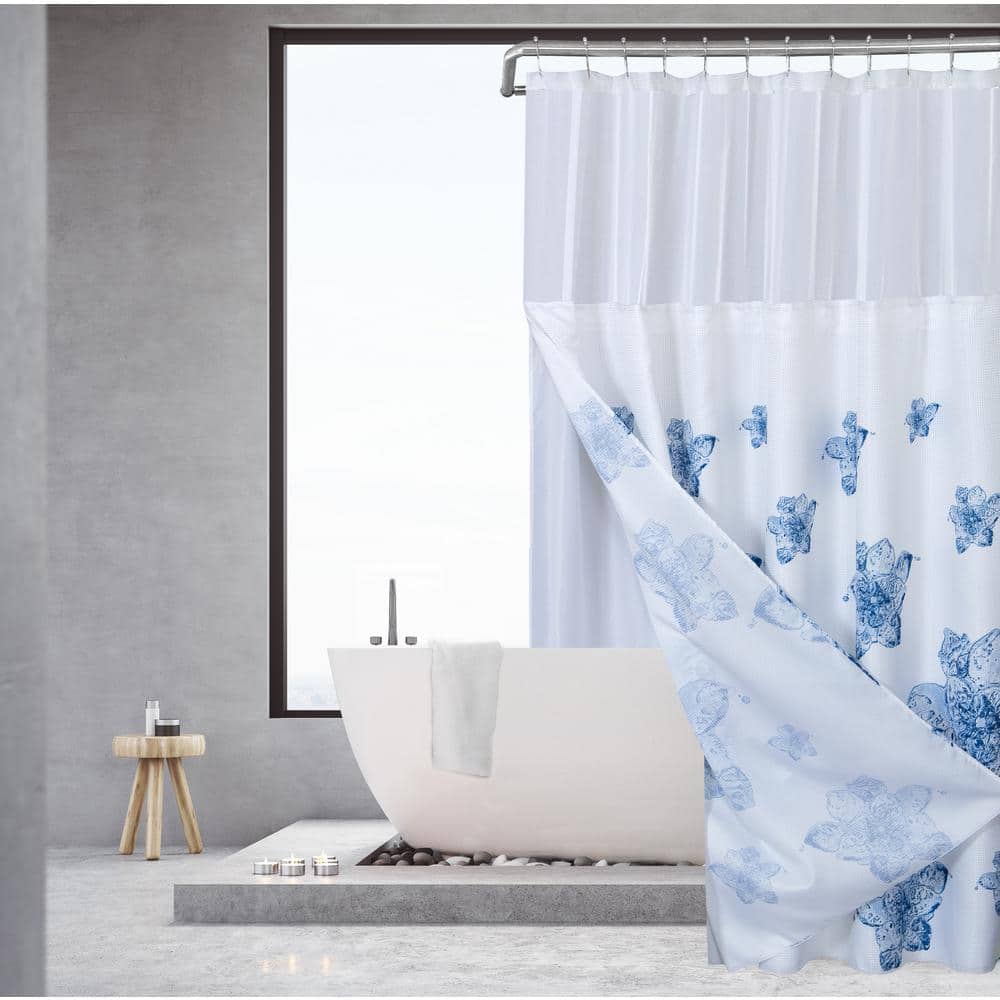 Hotel Complete Waffle Shower Curtain w/Snap On/Off Waterproof Liner Set, 70