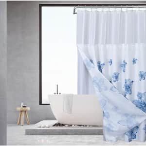 Hotel Complete Waffle Shower Curtain w/Snap On/Off Waterproof Liner Set, 70 x 72, White/Aqua Floral
