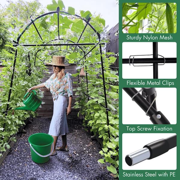 83 in. Garden Arch Trellis, Tall Stainless Steel Garden Trellis Arch for Climbing Plants with Clips Trellis Netting