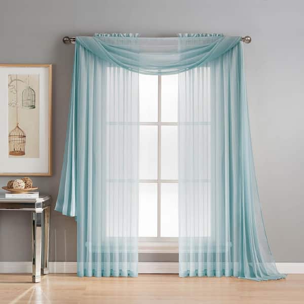 Window Elements Diamond Sheer Voile 56 in. W x 216 in. L Curtain Scarf in Light Blue