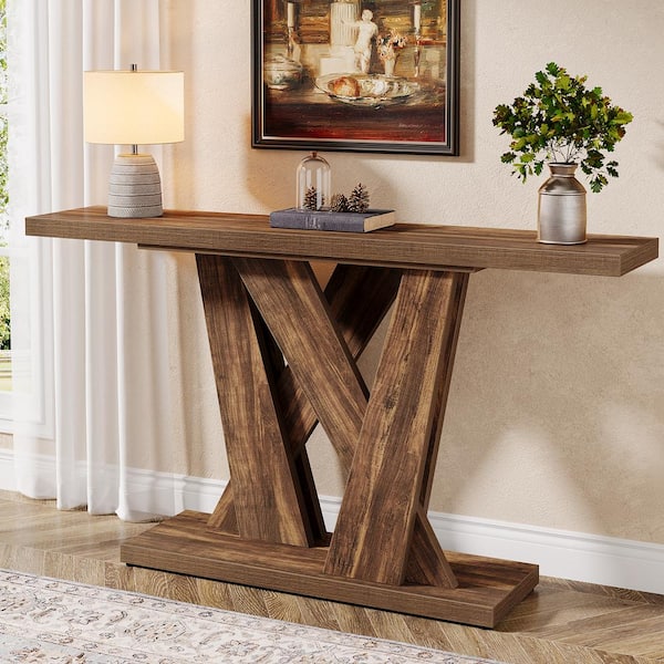TRIBESIGNS WAY TO ORIGIN Benjamin 55in. Brown Rectangle Wood Foyer Console Table Behind Sofa Entryway Couch Accent Wall Entrance Table HomeOffice