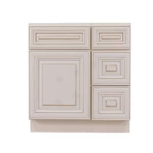 Princeton Assembled 30 in. x 21 in. x 32.5 in. Vanity Sink Base Cabinet with 1 Door 2 Right Drawers in Crreamy White