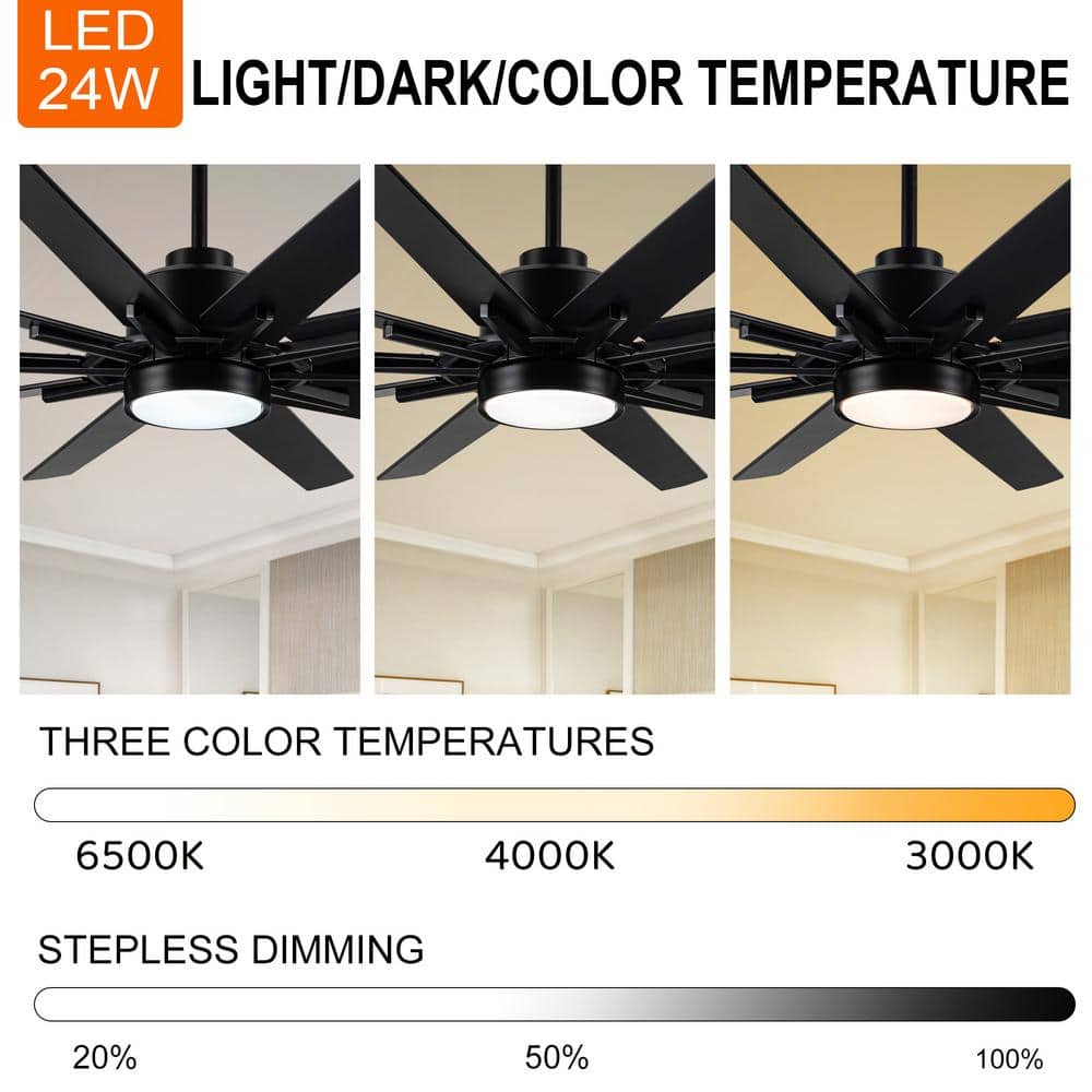 72-Inch Black Plywood Blade Ceiling Fan with LED Light and Remote