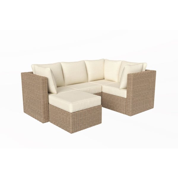 Crystal Ridge Wicker Outdoor 5-Piece Modular Sectional Sofa Set with Almond CushionGuard Cushions