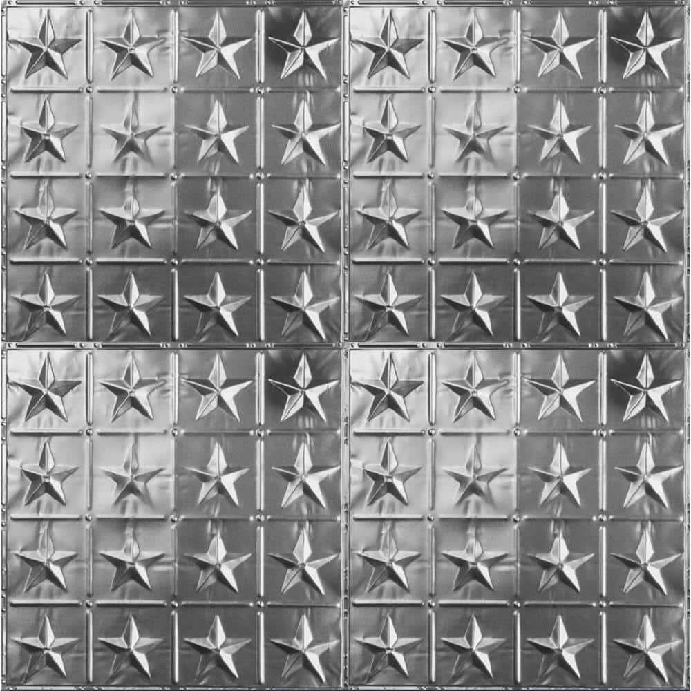 Brushed Satin Nickel Americana Star Metal Ceiling Tiles, 24" x 24"