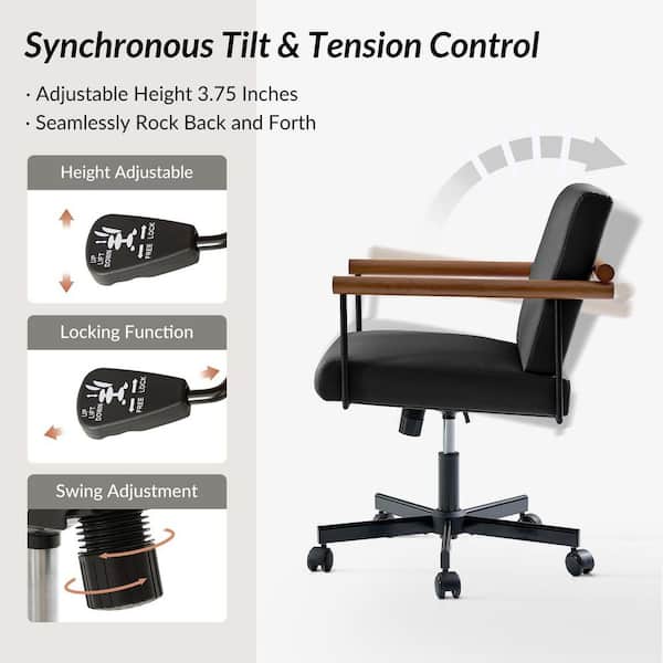 JAYDEN CREATION Aurelia PU Leather Office Chair in Black with Non