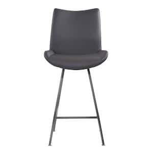 26 in. Elegant Grey Faux Leather Brushed Gray Metal Finish Armless Bar Stool