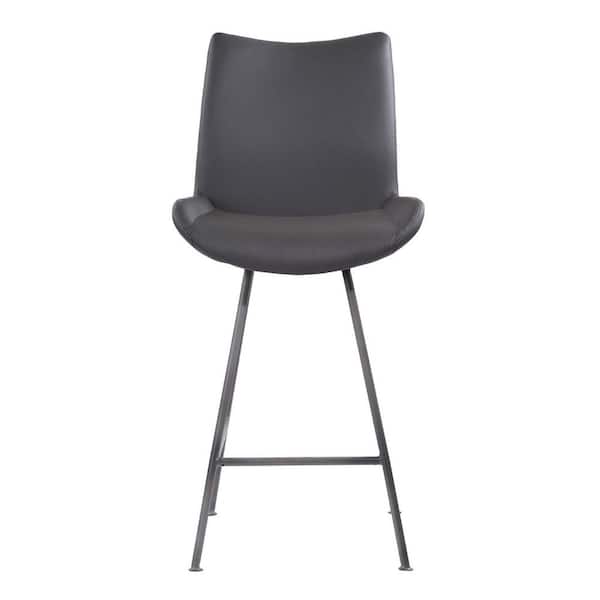 HomeRoots 26 in. Elegant Grey Faux Leather Brushed Gray Metal Finish Armless Bar Stool