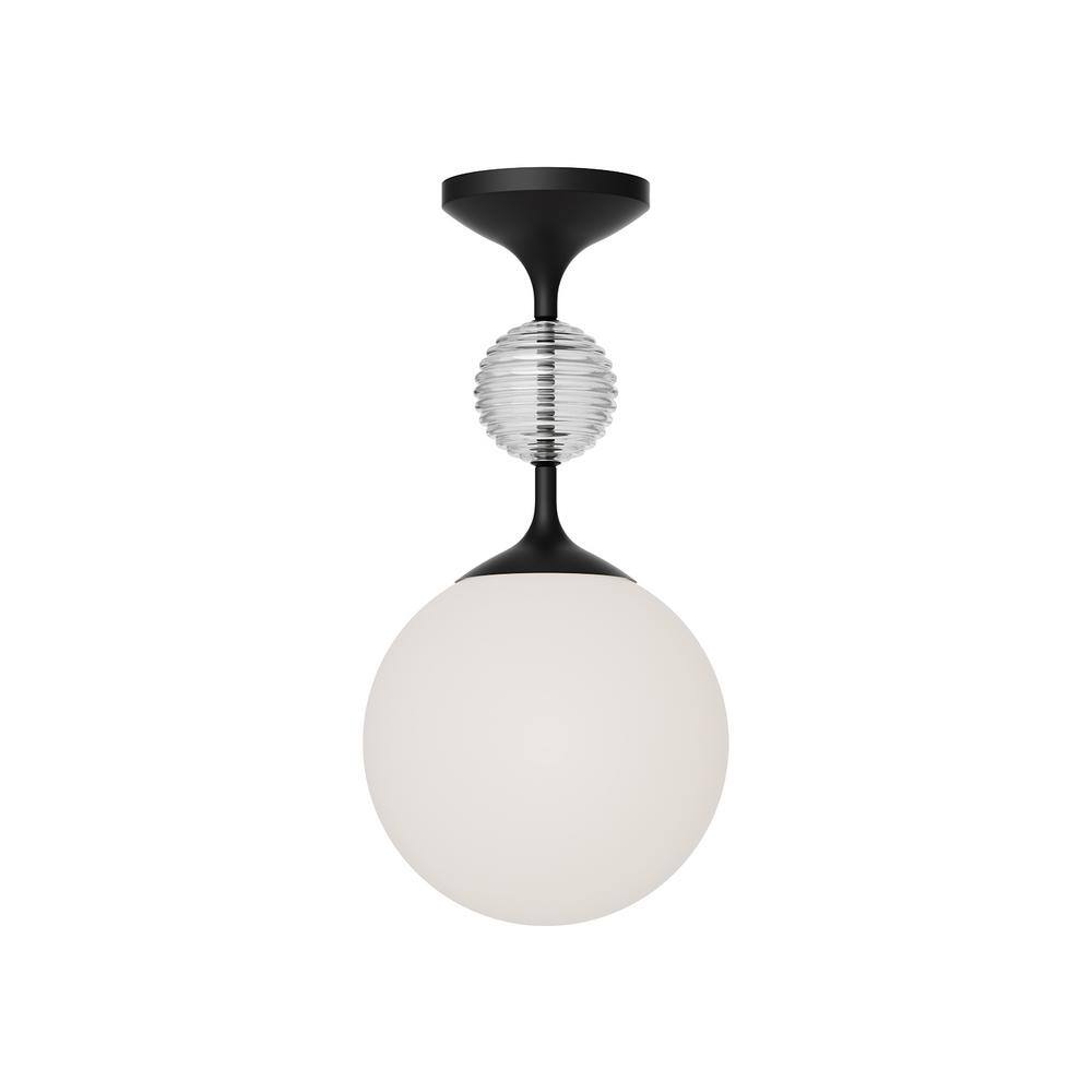 Matte Black and Opal Glass Globe LED Semi-Flush Mount