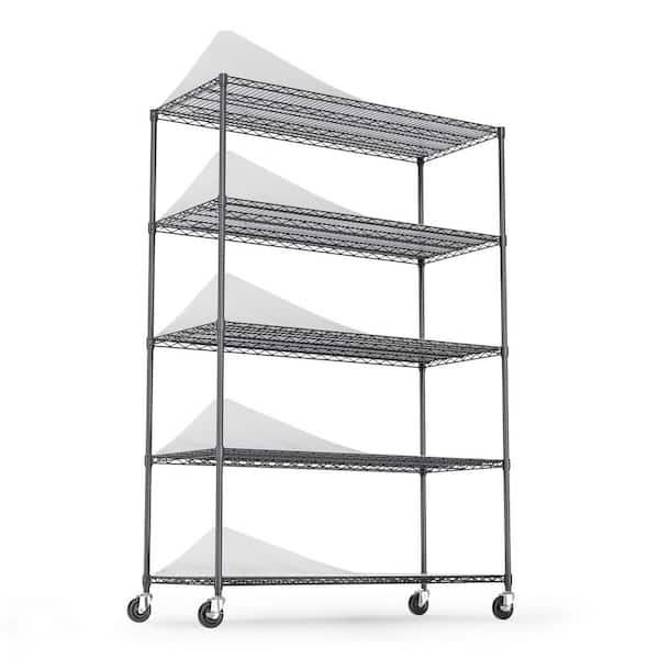 FUNKOL 5-Tier Heavy Duty Steel Wire Shelving Unit in Black (24 in. W x 48 in. H x 82 in. D)
