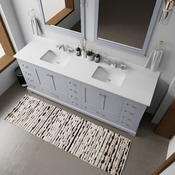 Dukes 84 in. W x 22 in. D Dark Grey Double Bath Vanity, White Quartz Top, and 34 in. Mirrors