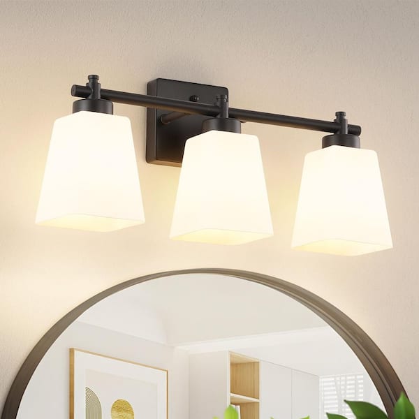 20.3 in. 3-Light Black Bathroom Vanity Light Contemporary Wall Sconce with Milky White Glass Shades
