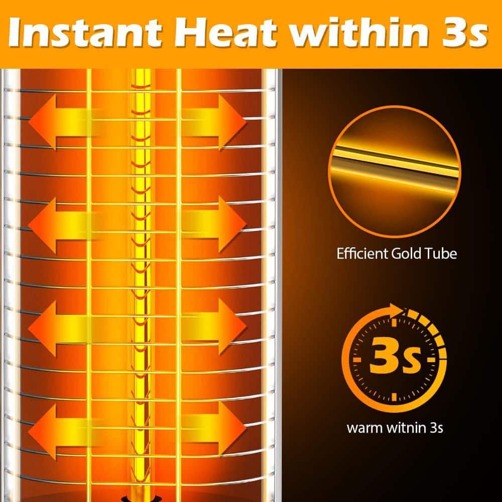 Silver Electric Infrared Standing Patio Heater with Remote