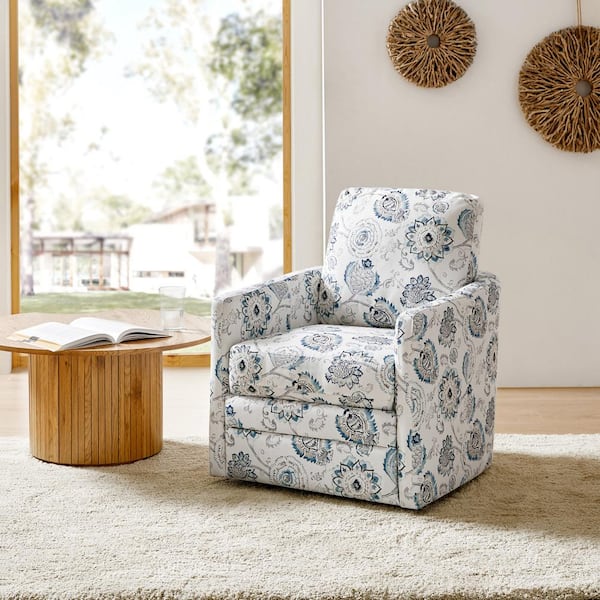 JAYDEN CREATION Lauren MEDALLION Transitional Wooden Upholstered Living Room Swivel Chair with Metal Base
