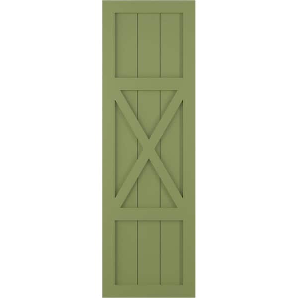 Ekena Millwork 12 in. x 63 in. True Fit PVC Center X-Board Farmhouse Fixed Mount Board and Batten Shutters Pair in Moss Green