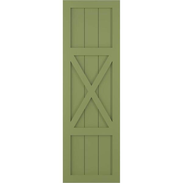 Ekena Millwork 18 in. x 66 in. True Fit PVC Center X-Board Farmhouse Fixed Mount Board and Batten Shutters Pair in Moss Green