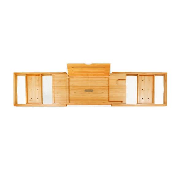 Premium Bamboo Bathtub Tray Caddy with Expandable Sides in Natural Brown, Fits Most Bath Tubs, Non-Slip Design