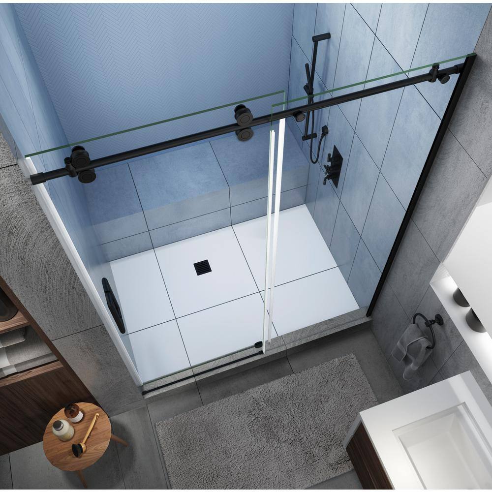 Langham XL Matte Black Frameless Sliding Shower Door