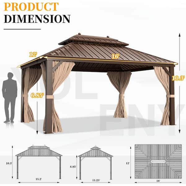 12 ft. x 16 ft. Hardtop Gazebo Steel Outdoor Double Vented