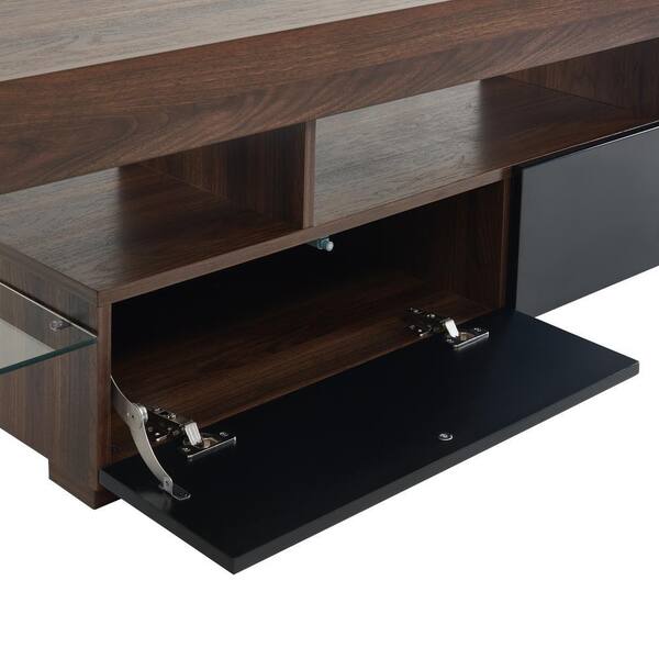 Edwin's Choice 79 in. Dark Walnut & Black Wooden TV Stand with 2