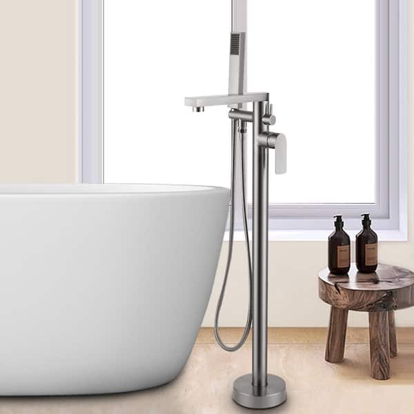 Satico Single Handle Floor Mounted Freestanding Tub Faucet With Hand Shower In Brush Nickel 7108