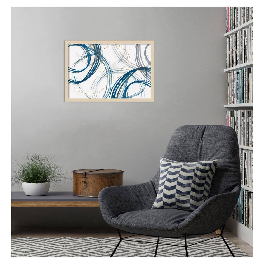 Cobalt Loops Abstract Graphic Art in Natural Wood Frame
