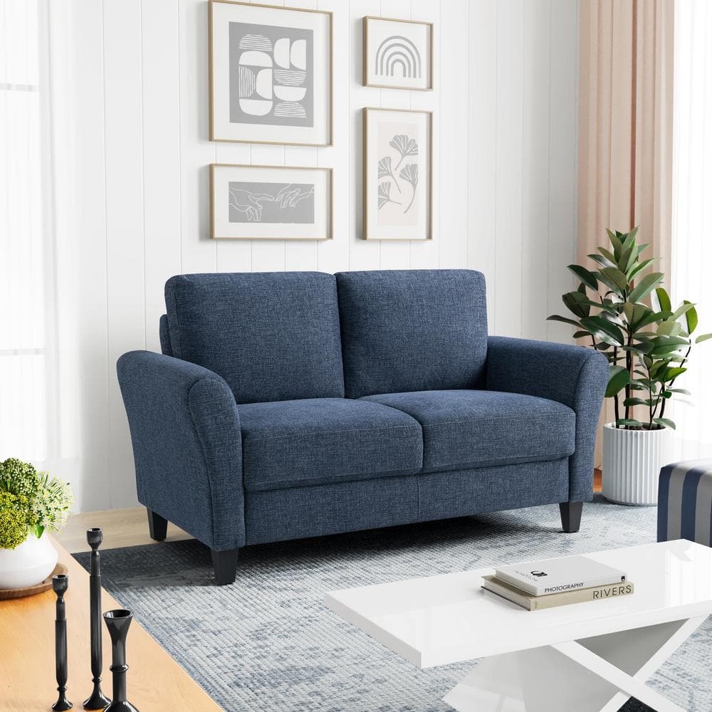 Lifestyle Solutions Wesley 57.9 in. Blue Microfiber 2-Seater Loveseat with Round Arms