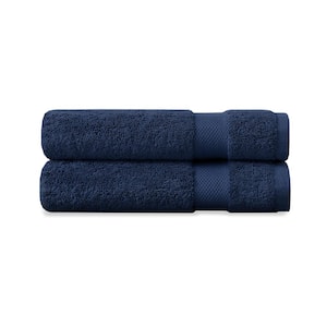 Navy Blue Solid 100% Organic Cotton Luxuriously Plush Hand Towels (Set of 2)