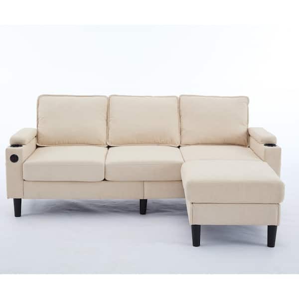 Z-joyee 78 in Wide Square Arm Linen L-Shaped Modern Upholstered Sofa in Beige
