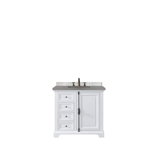 James Martin Vanities Providence 36 in. W x 23.5 in.D x 34.3 in.H Single Vanity in Bright White with Quartz Top in Grey Expo