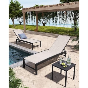 3-Piece Adjustable Aluminum Outdoor Chaise Lounge in Earth with Aluminum Table Set