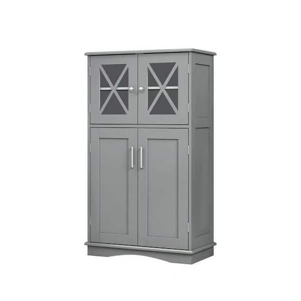 23.5 in. W x 12 in. D x 42.5 in. H Gray Linen Cabinet Freestanding Bathroom Cabinet with 4 Doors and Adjustable Shelves
