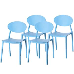 Blue Modern Plastic Outdoor Dining Chair with Open Oval Back Design (Set of 4)