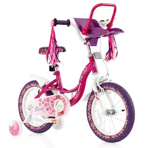 14 in. Kids Bike with Doll Seat Girls Bicycle with Training Wheels for 3-Years to 5-Years Old Girl