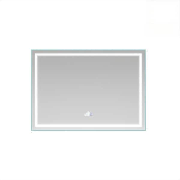48 in. W x 36 in. H Rectangular Frameless LED Anti-Fog Wall Mount Touch Sensor Floating Bathroom Vanity Mirror in Silver