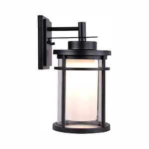 13.5 in. Black Integrated LED Outdoor Wall Lantern Sconce Light